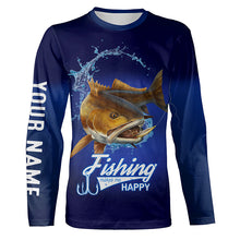 Load image into Gallery viewer, Fishing Makes Me Happy Redfish Puppy Drum Fishing Customized Name 3D All Over printed Shirts NQS301