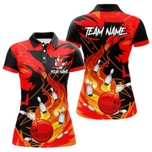 Load image into Gallery viewer, Eagle flame bowling ball and pins custom Womens Bowling Polo Shirts, team bowling jerseys | Red NQS7514