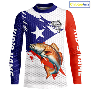 Red, White and Blue Texas Flag Redfish Fishing custom Redfish long sleeves performance fishing shirts NQS10001