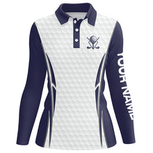Load image into Gallery viewer, Blue Navy and White golf ball Womens golf polo shirts custom golf clothing for women, gifts for ladies NQS7871