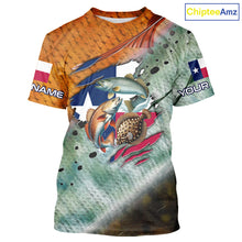 Load image into Gallery viewer, Texas slam redfish trout flounder scales Texas flag Custom patriotic fishing long sleeve shirts NQS10163