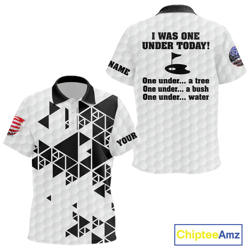 Funny Kid golf polo shirts black and white custom I was one under today, under a tree, bush, water NQS10164