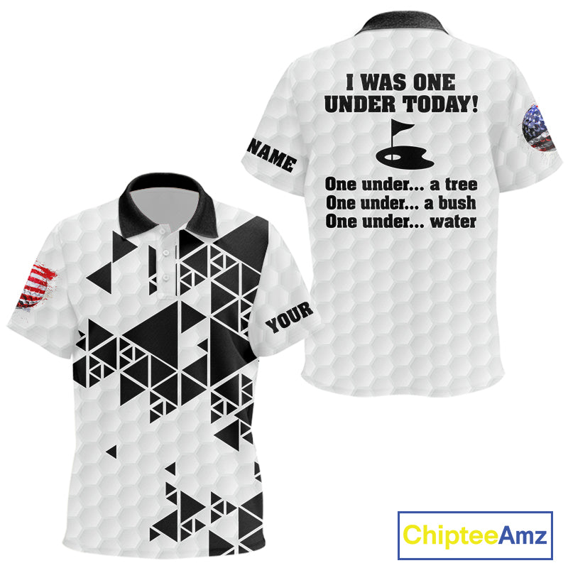 Funny Kid golf polo shirts black and white custom I was one under today, under a tree, bush, water NQS10164