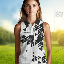 Load image into Gallery viewer, Women sleeveless polo shirt black and white custom I was one under today, under a tree, bush, water NQS10164