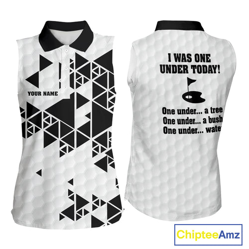 Women sleeveless polo shirt black and white custom I was one under today, under a tree, bush, water NQS10164