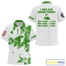 Load image into Gallery viewer, Funny Kid golf polo shirts green and white custom I was one under today, under a tree, bush, water NQS10165