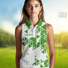 Load image into Gallery viewer, Women sleeveless polo shirt green and white custom I was one under today, under a tree, bush, water NQS10165