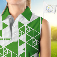 Load image into Gallery viewer, Women sleeveless polo shirt green and white custom I was one under today, under a tree, bush, water NQS10165