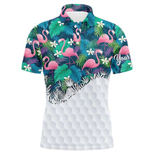 Load image into Gallery viewer, Personalized green tropical colorful flamingo pattern mens golf polo shirts best mens golf wears NQS5988