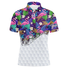 Load image into Gallery viewer, Personalized tropical colorful flamingo pattern mens golf polo shirts best mens golf wears NQS5989