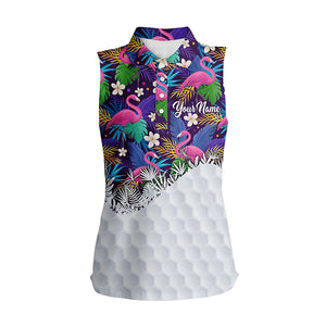 Personalized tropical colorful flamingo pattern Womens sleeveless polo shirts ladies golf tops NQS5989