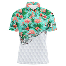 Load image into Gallery viewer, Personalized green tropical pink flamingo pattern mens golf polo shirts best mens golf wears NQS5990