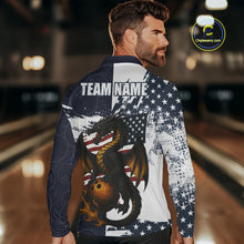 Load image into Gallery viewer, Red, White and Blue American Flag Dragon Bowling Shirts For Men Custom Patriotic Bowling Team Jersey NQS10294