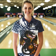 Load image into Gallery viewer, Red, White and Blue American Flag Dragon Bowling Shirt For Women Custom Patriotic Bowling Team Jersey NQS10294