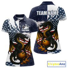 Load image into Gallery viewer, Red, White and Blue American Flag Dragon Bowling Shirt For Women Custom Patriotic Bowling Team Jersey NQS10294