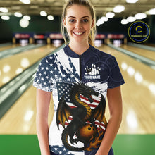 Load image into Gallery viewer, Red, White and Blue American Flag Dragon Bowling Shirt For Women Custom Patriotic Bowling Team Jersey NQS10294