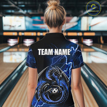 Load image into Gallery viewer, Personalized Black And Blue Thunder Lightning Dragon Bowling Shirts For Women, Bowling Team Uniform NQS10295