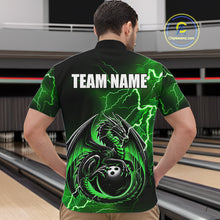 Load image into Gallery viewer, Personalized Black And Green Thunder Lightning Dragon Bowling Shirts For Men, Bowling Team Uniform NQS10296