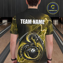 Load image into Gallery viewer, Personalized Black And Yellow Thunder Lightning Dragon Bowling Shirts For Men, Bowling Team Uniform NQS10297
