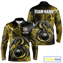 Load image into Gallery viewer, Personalized Black And Yellow Thunder Lightning Dragon Bowling Shirts For Men, Bowling Team Uniform NQS10297