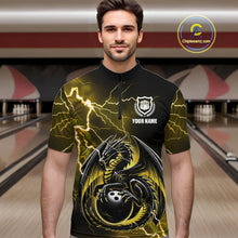 Load image into Gallery viewer, Personalized Black And Yellow Thunder Lightning Dragon Bowling Shirts For Men, Bowling Team Uniform NQS10297