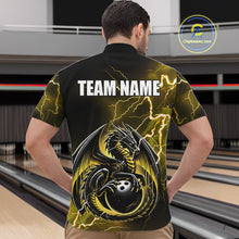 Load image into Gallery viewer, Personalized Black And Yellow Thunder Lightning Dragon Bowling Shirts For Men, Bowling Team Uniform NQS10297