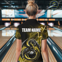 Load image into Gallery viewer, Personalized Black And Yellow Thunder Lightning Dragon Bowling Shirts For Women, Bowling Team Uniform NQS10297