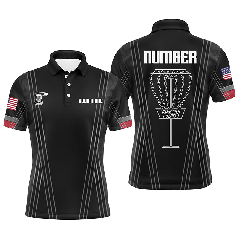 Mens disc golf basket polo shirts custom name, number black disc golf shirt, disc golf outfit NQS6193