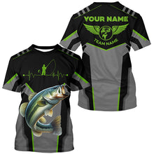 Load image into Gallery viewer, Personalized Black Bass Fishing jerseys, Team Bass Fishing Long Sleeve tournament shirts | Green NQS6190