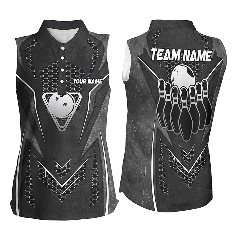 Black Hexagon pattern bowling Women sleeveless polo shirts custom Team bowling league jerseys NQS8328