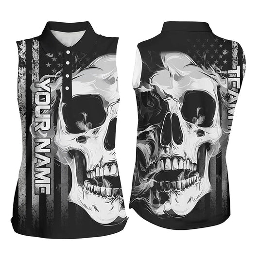 Personalized skull bowling sleeveless polo shirt custom teams name American flag bowler jerseys NQS8330