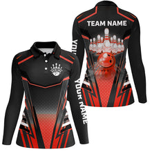 Load image into Gallery viewer, Women bowling Polo, Quarter Zip shirts Custom black &amp; red Bowling ball pin Team Jersey bowling apparel NQS8521