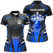Load image into Gallery viewer, Women bowling Polo, Quarter Zip shirt Custom black &amp; blue Bowling ball pin Team Jersey bowling apparel NQS8522