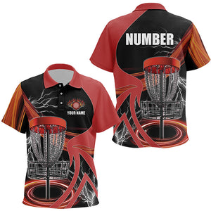 Kid disc golf polos shirt custom lightning thunder disc golf basket, frisbee golf jersey | Red NQS8528