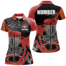 Load image into Gallery viewer, Womens disc golf polo shirts custom lightning thunder disc golf basket, frisbee golf jersey | Red NQS8528