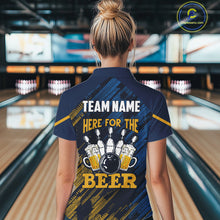 Load image into Gallery viewer, Blue and Yellow Pattern Women Bowling Shirt Custom Here For The Beer Funny Bowling Tournament Shirt NQS10717