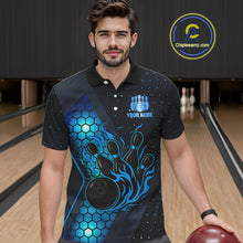 Load image into Gallery viewer, Black and Blue Flame Bowling Polo, 1/4 Zip Shirts for Men Custom Bowling Team Jersey Bowler Outfit NQS10925