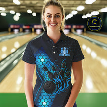 Load image into Gallery viewer, Black and Blue Flame Bowling Polo, 1/4 Zip Shirts for Women Custom Bowling Team Jersey Bowler Outfit NQS10925