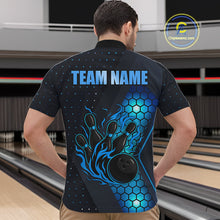 Load image into Gallery viewer, Black and Blue Flame Bowling Polo, 1/4 Zip Shirts for Men Custom Bowling Team Jersey Bowler Outfit NQS10925