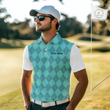 Load image into Gallery viewer, Turquoise argyle pattern Funny Flame Golf polo shirt for men Custom team mens Golf attire NQS11102
