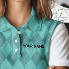 Load image into Gallery viewer, Turquoise argyle pattern Funny Flame Golf polo shirt for Women Custom team ladies Golf attire NQS11102