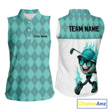 Load image into Gallery viewer, Turquoise argyle pattern Funny Flame Women Sleeveless golf polo shirt Custom team ladies Golf attire NQS11102