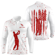 Load image into Gallery viewer, Red and White Pattern American Flag Mens Golf Polo Shirts custom patriotic golf attire for Mens NQS9243