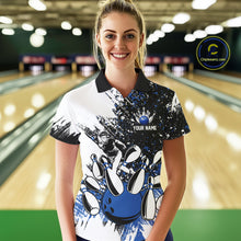 Load image into Gallery viewer, Black &amp; White Women Bowling Polo, 1/4 Zip Shirts Custom bowling jersey, girls bowling outfit | Blue NQS11305