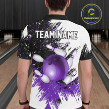 Load image into Gallery viewer, Black &amp; White Men Bowling Polo, Quarter Zip Shirt Custom bowling jersey, mens bowling outfit | Purple NQS11307