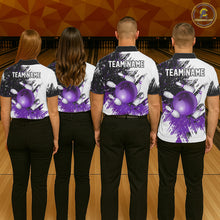 Load image into Gallery viewer, Black &amp; White Men Bowling Polo, Quarter Zip Shirt Custom bowling jersey, mens bowling outfit | Purple NQS11307