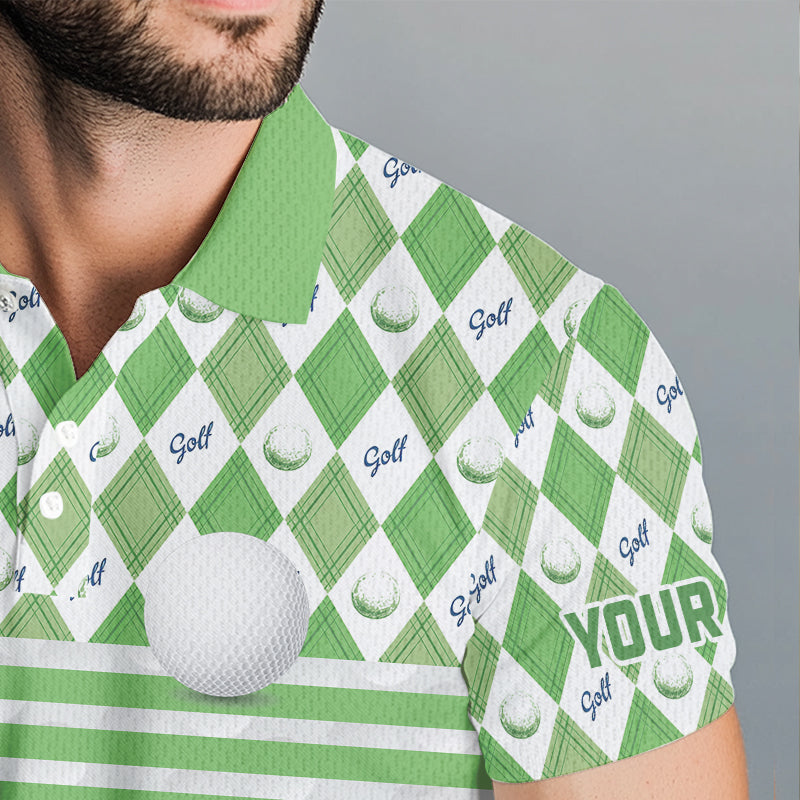 Green argyle pattern American flag white Men golf polo shirts custom patriotic gifts for golf lovers NQS9595