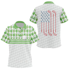 Load image into Gallery viewer, Green argyle pattern American flag white  Kid golf polo shirt custom patriotic gifts for golf lover NQS9595