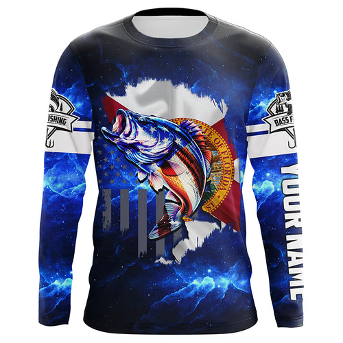 Florida Bass Fishing US blue galaxy shirts for men Custom Performance Long Sleeve fishing shirts NQS3128