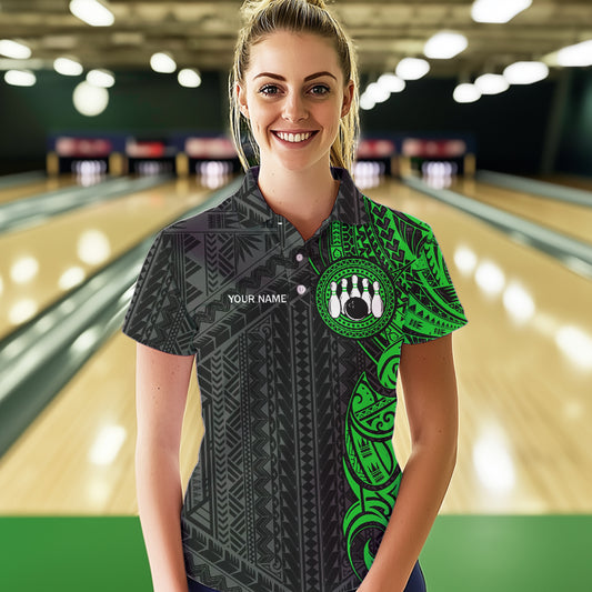 Black and Green Tribal pattern Womens Bowling Shirts Custom Bowling outfit ladies Team bowling jerseys NQS9739